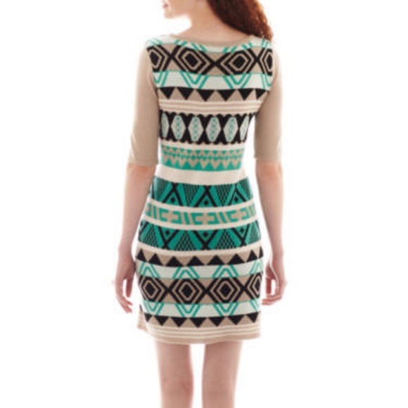 Take Out 3/4-Sleeve Aztec Print Sweater Dress - Picture 2 of 3